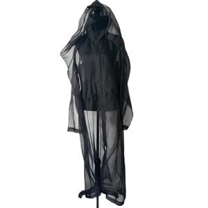 PEACHOO + KREJBERG Silk Transparent Coat in Black size M with Hood RTW SS13